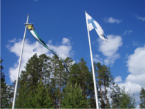 Sukuviiri ja Suomen lippu salossa ja juhlat alkakoon.