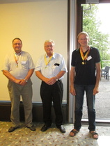 Hämeenlinnan sukujuhlilla tikkakisan kolme parhaiten heittänyttä Haverista, Eero, Eino ja Martti.(Kuva:anupii)